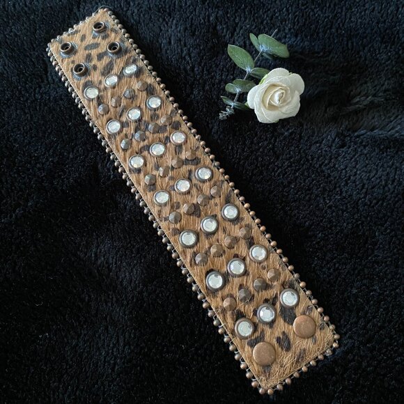 ANIMAL PRINT Leather Crystal Strap Bracelet Adjustable 9" - Picture 1 of 6